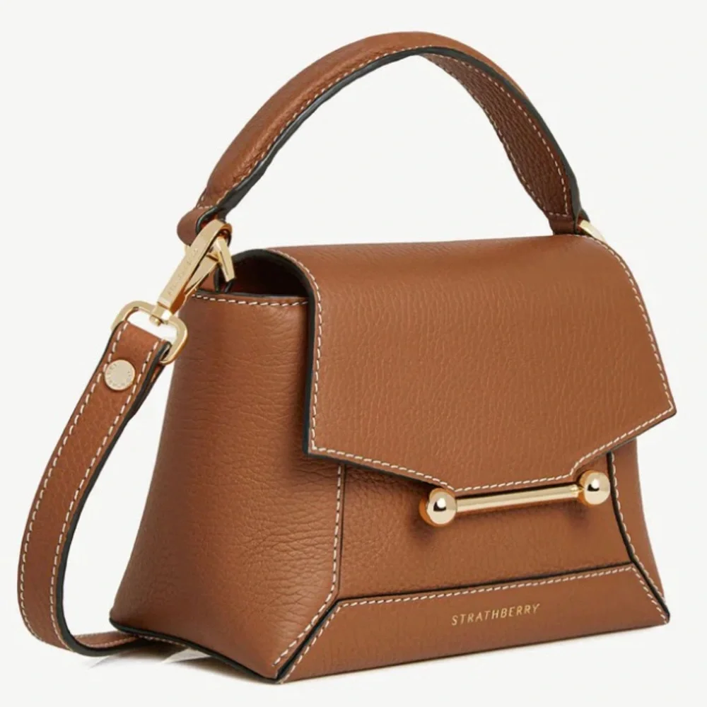 Strathberry Mosaic Nano Leather Mini Tote in tan with vanilla stitching NWT - Picture 4 of 17